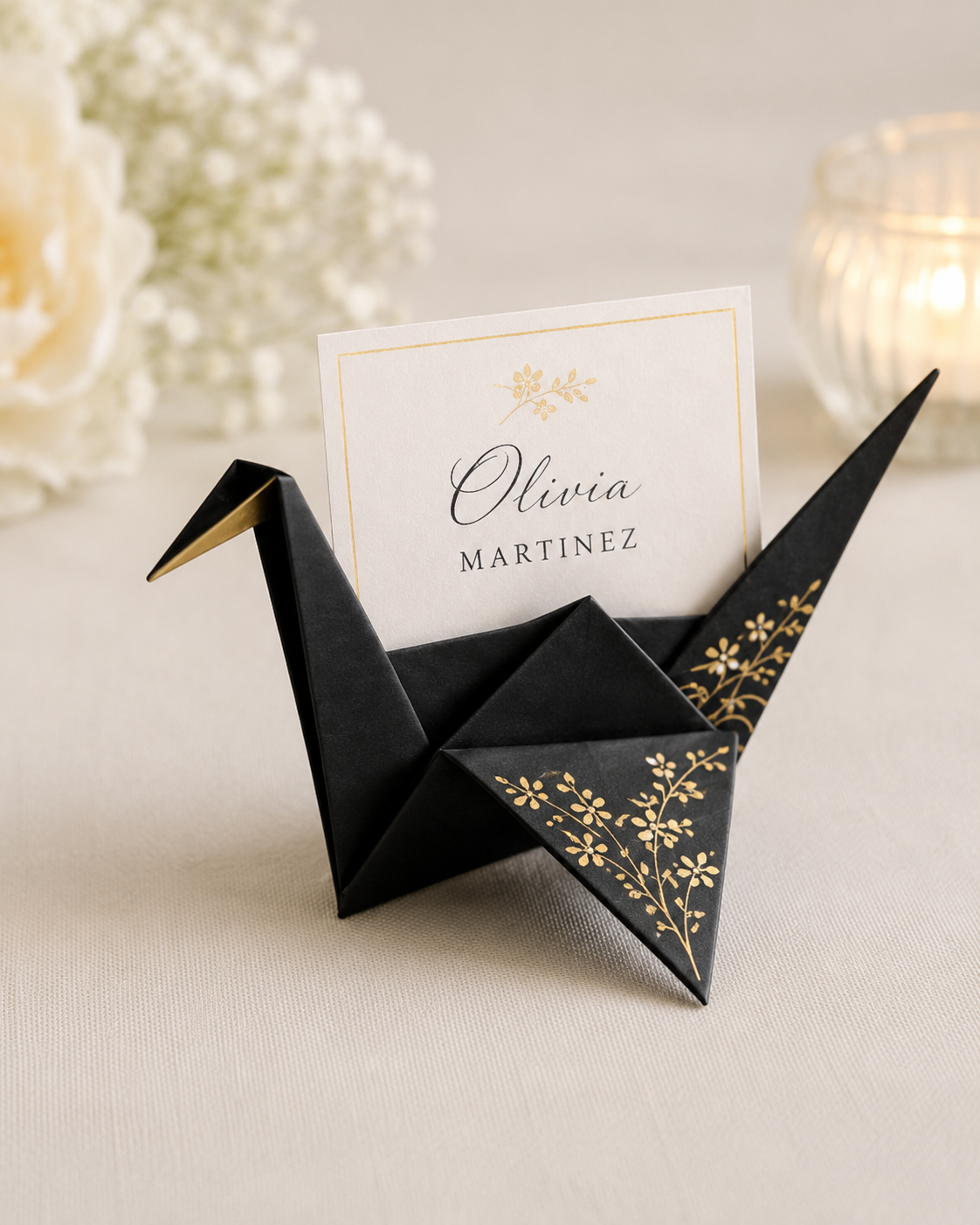 Finished origami crane place card holder